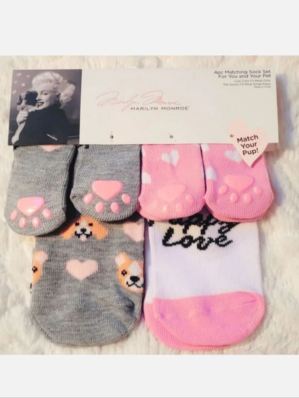 Marilyn Monroe 2 Pair Sock Set for a Girl & Her Pet OSFM Low Cut Puppy Love New